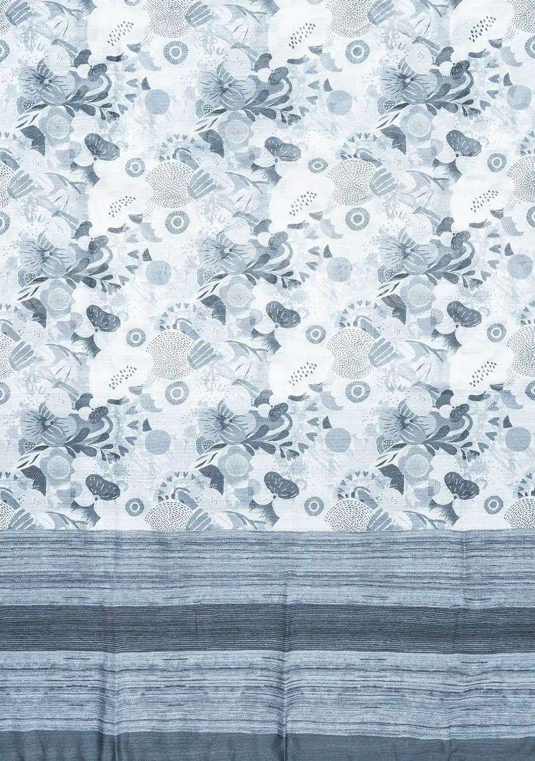 Off White Woven Synthetic Jute Art Silk Saree With Printed Floral Motifs For Women - Indya