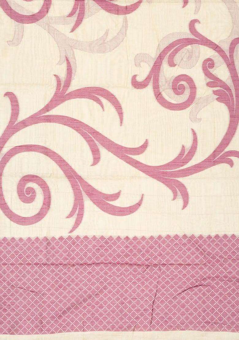 Cream Woven Art Chanderi Cotton Saree With Floral Motifs With Buttas And Brocade Design For Women - Indya