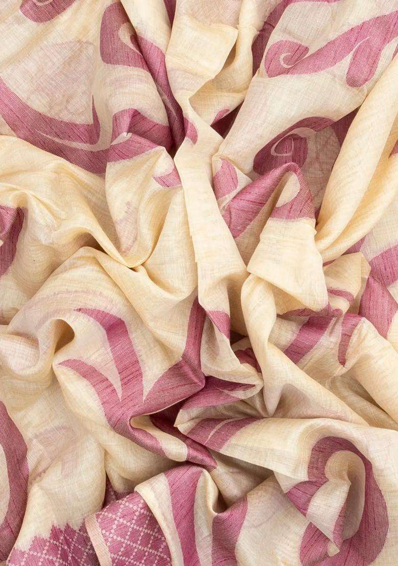 Cream Woven Art Chanderi Cotton Saree With Floral Motifs With Buttas And Brocade Design For Women - Indya