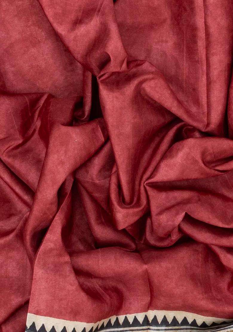 Dusty Peach Woven Art Tussar Silk Saree With Printed Floral Motifs For Women - Indya
