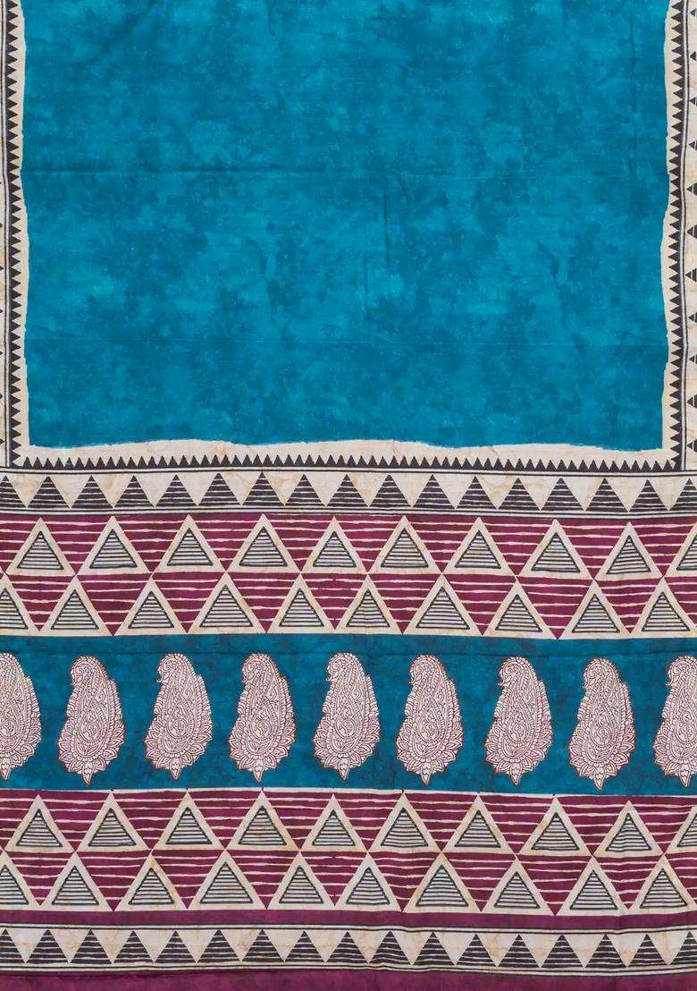 Blue Woven Art Tussar Silk Saree With Printed Floral Motifs For Women - Indya