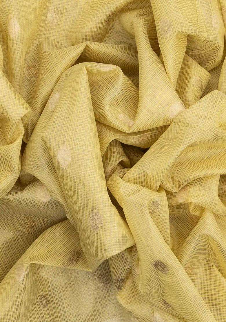 Yellow Woven Synthetic Supernet Tissue Saree With Floral Motifs With Buttas And Brocade Design For Women - Indya
