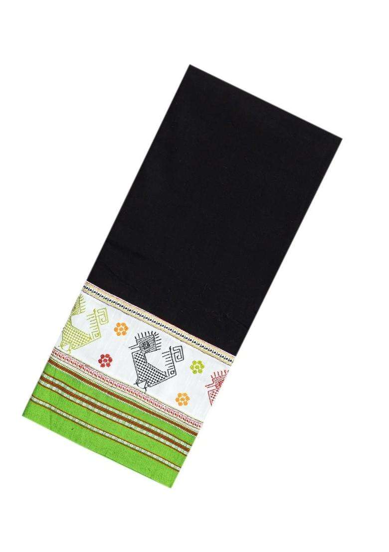 Black Woven Cotton Saree With Kasuti Hand Embroidered Border Pallu For Women - Indya