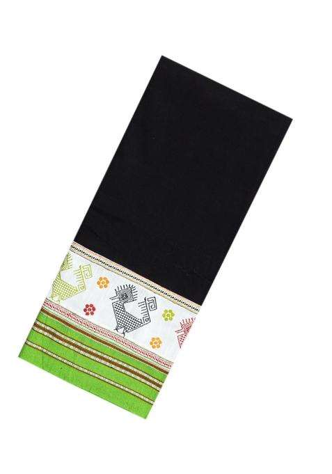 Black Woven Cotton Saree With Kasuti Hand Embroidered Border Pallu For Women