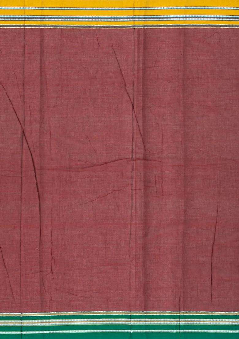 Brown Woven Cotton Saree With Kasuti Hand Embroidered Border Pallu For Women - Indya