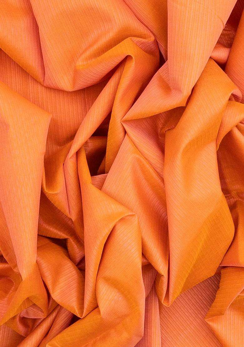 Peach Handloom Silk Cotton Saree With Stripes Contrast Pallu With Checks And Stripes Design For Women - Indya