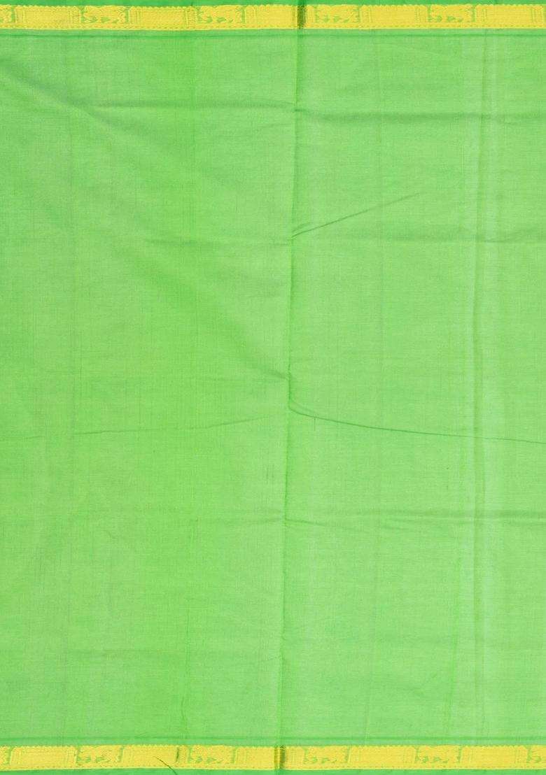 Orange Handloom Silk Cotton Saree With Stripes Contrast Border With Checks And Stripes Design For Women - Indya