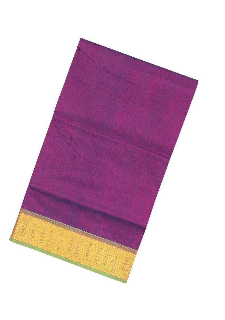 Purple Handloom Silk Cotton Saree With Contrast Zari Border With Traditional Woven Design For Women - Indya
