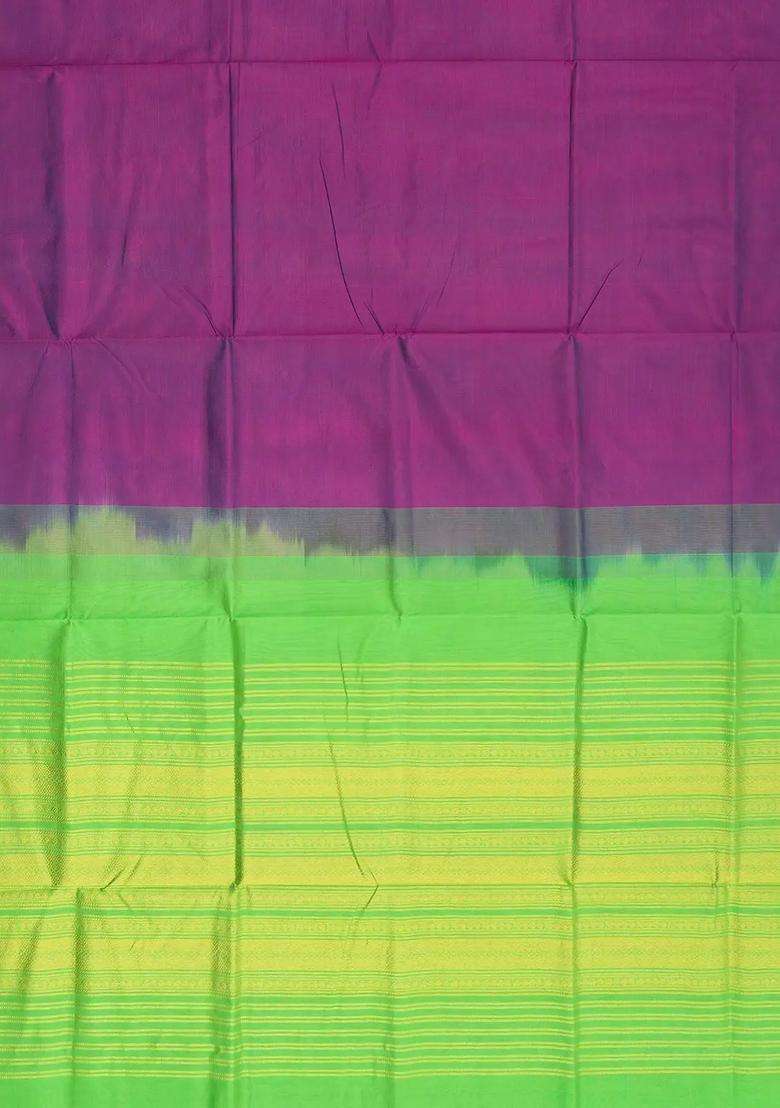 Purple Handloom Silk Cotton Saree With Contrast Zari Border With Traditional Woven Design For Women - Indya