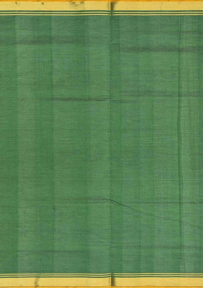 Mustard Handloom Silk Cotton Saree With Zari Checks Contrast Pallu With Checks And Stripes Design For Women - Indya