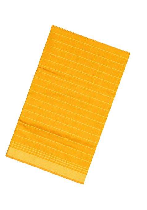Mustard Handloom Silk Cotton Saree With Zari Checks Contrast Pallu With Checks And Stripes Design For Women