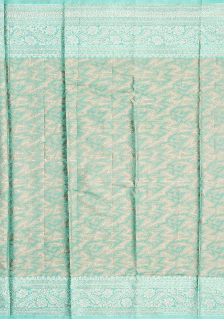 Taupe Woven Synthetic Tissue Saree With Floral Motifs Blue Border With Buttas And Brocade Design For Women - Indya