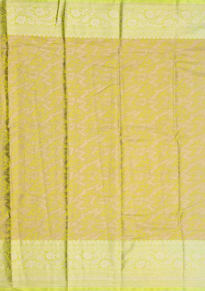 Taupe Woven Synthetic Tissue Saree With Floral Motifs Neon Border With Buttas And Brocade Design For Women - Indya