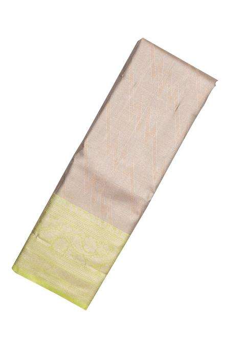 Taupe Woven Synthetic Tissue Saree With Floral Motifs Neon Border With Buttas And Brocade Design For Women