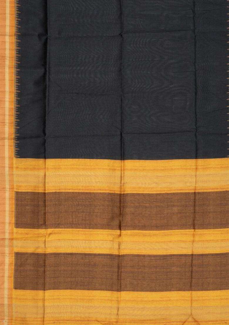 Black Woven Synthetic Dupion Art Silk Saree With Contrast Border With Traditional Woven Design For Women - Indya
