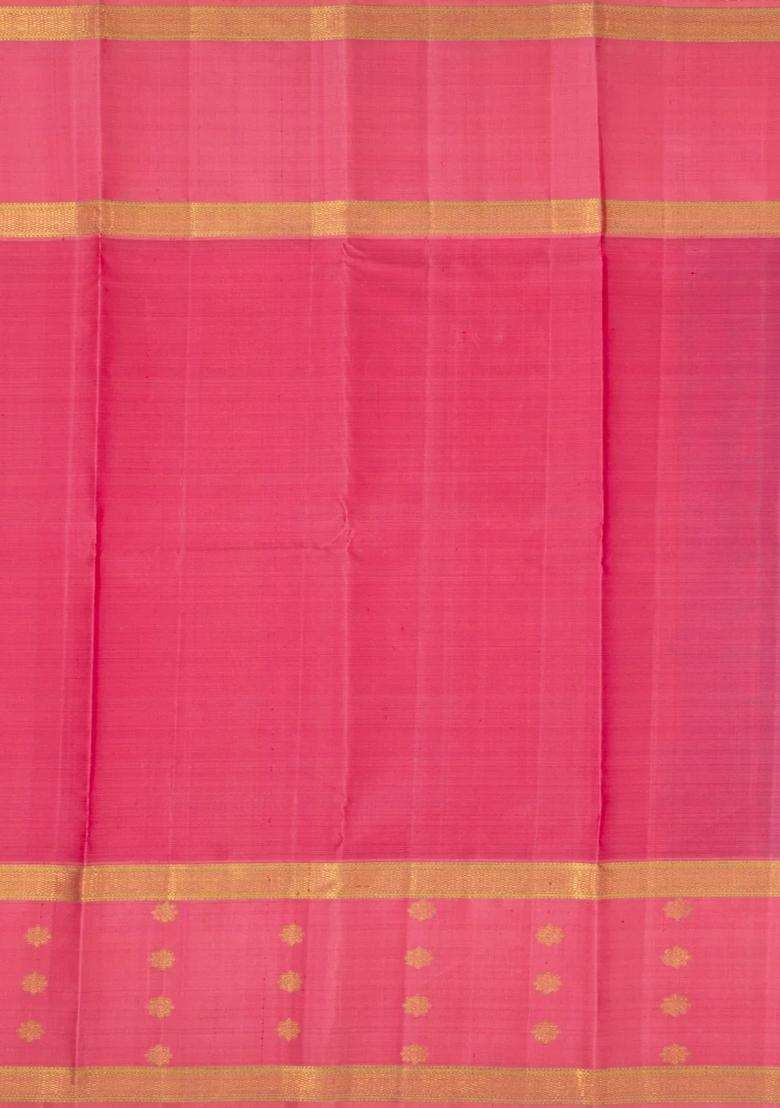 Purple Handloom Korvai Kanchipuram Silk Saree With Floral Stripes With Korvai And Temple Border Design For Women - Indya