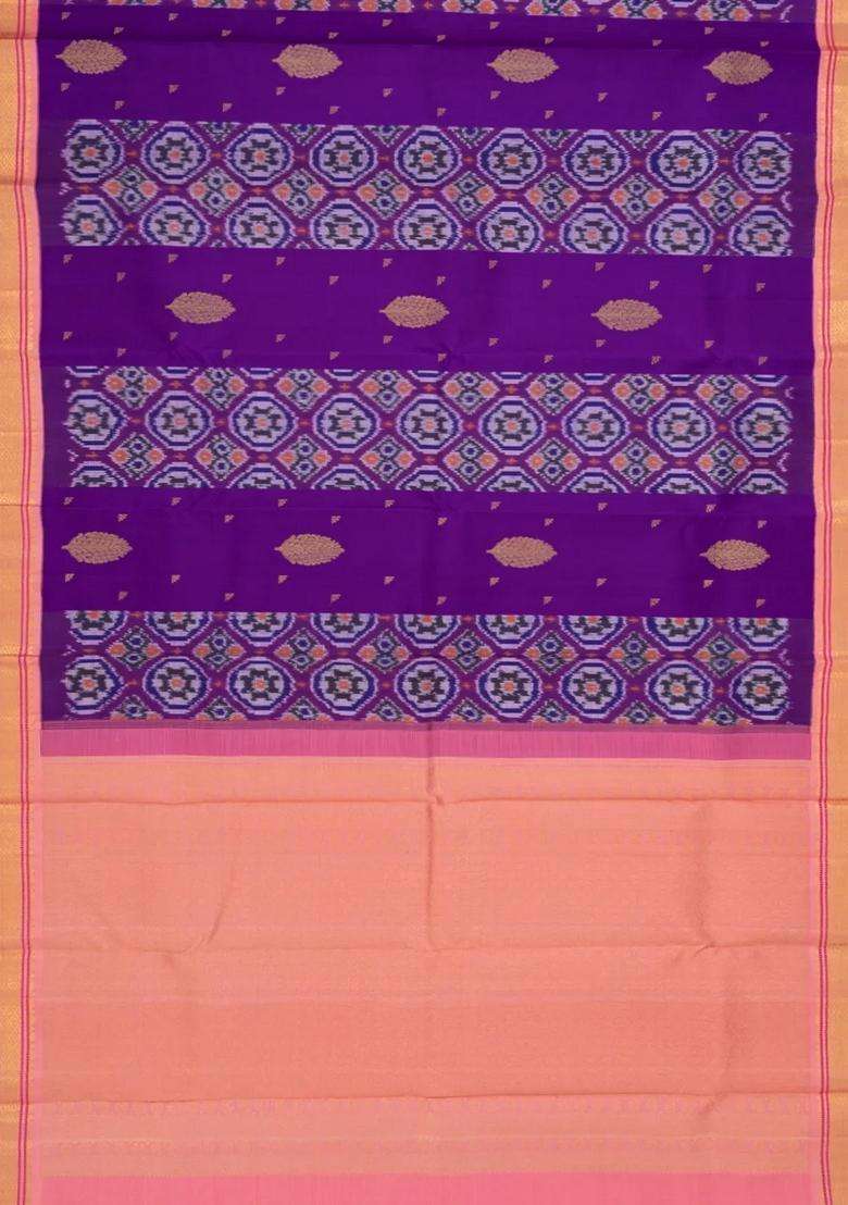 Purple Handloom Korvai Kanchipuram Silk Saree With Tie Dye Motifs With Printed Design For Women - Indya