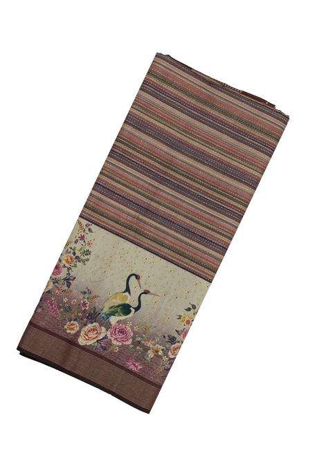 Lilac Woven Synthetic Dupion Art Silk Saree With Stripes Printed Motifs For Women