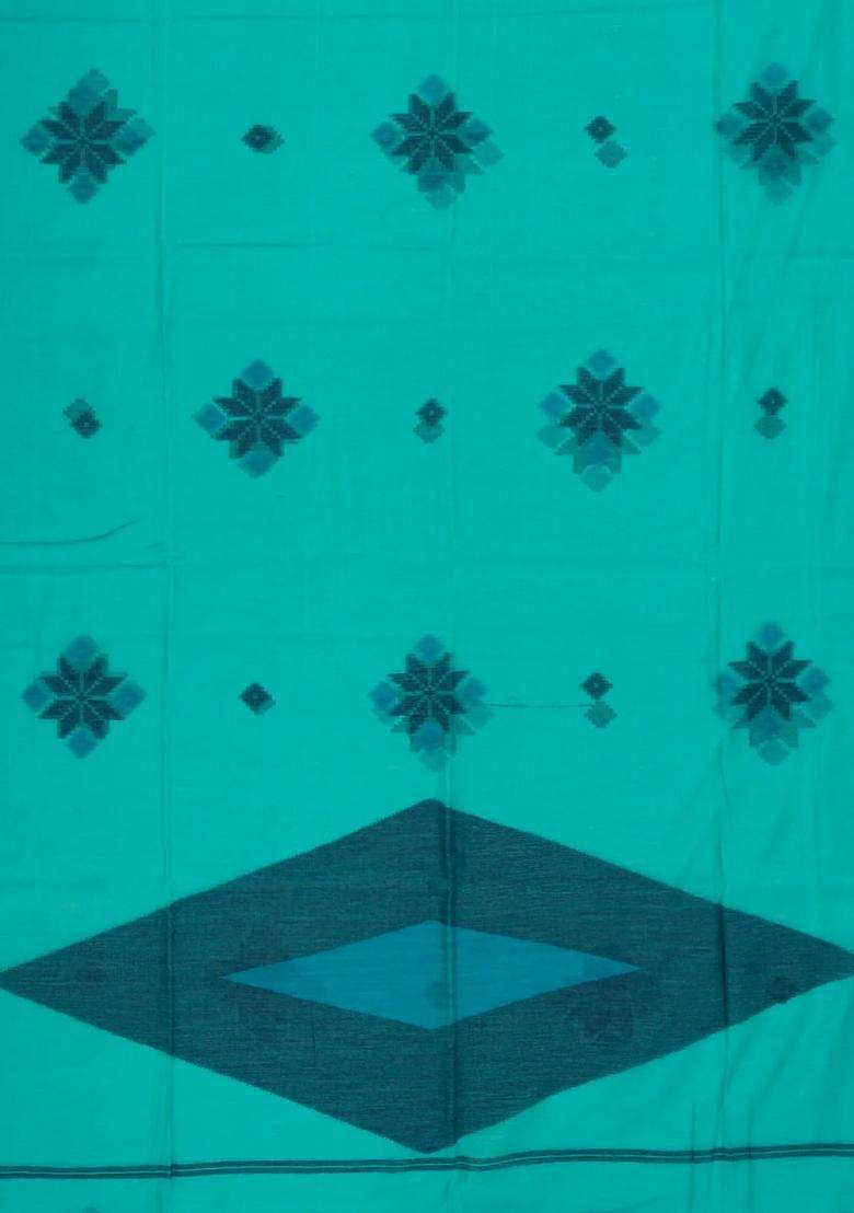 Cyan Woven Synthetic Tussar Saree With Printed Floral Motifs For Women - Indya