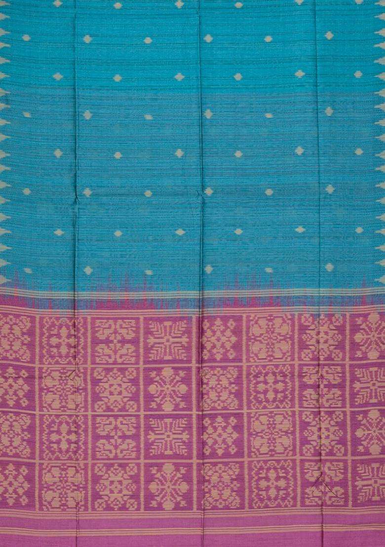 Cyan Woven Synthetic Dupion Art Silk Saree With Floral Motifs Contrast Border With Buttas And Brocade Design For Women - Indya