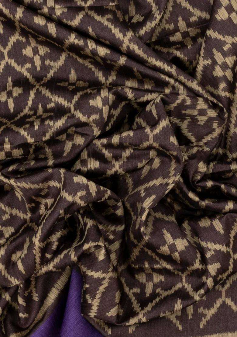Dark Brown Woven Synthetic Dupion Art Silk Saree With Bird Motifs Contrast Border With Buttas And Brocade Design For Women - Indya