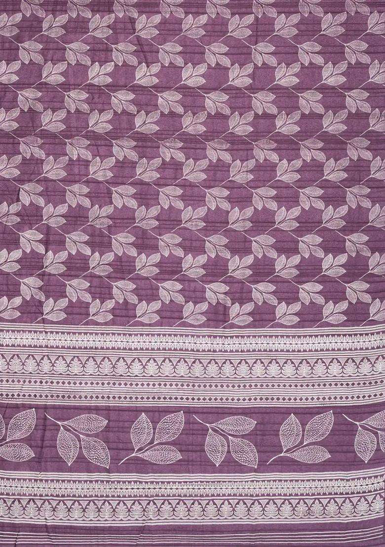 Lilac Woven Synthetic Dola Art Silk Saree With Printed Floral Motifs For Women - Indya