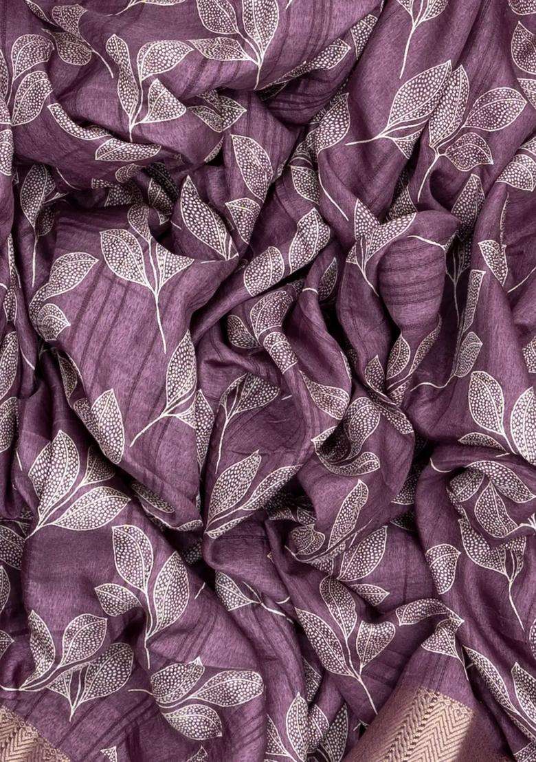 Lilac Woven Synthetic Dola Art Silk Saree With Printed Floral Motifs For Women - Indya
