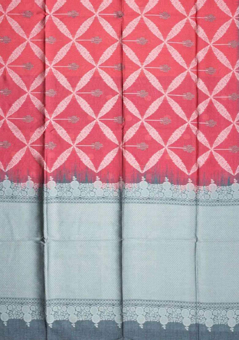 Peach Woven Synthetic Dupion Art Silk Saree With Floral Jaal Motifs With Buttas And Brocade Design For Women - Indya