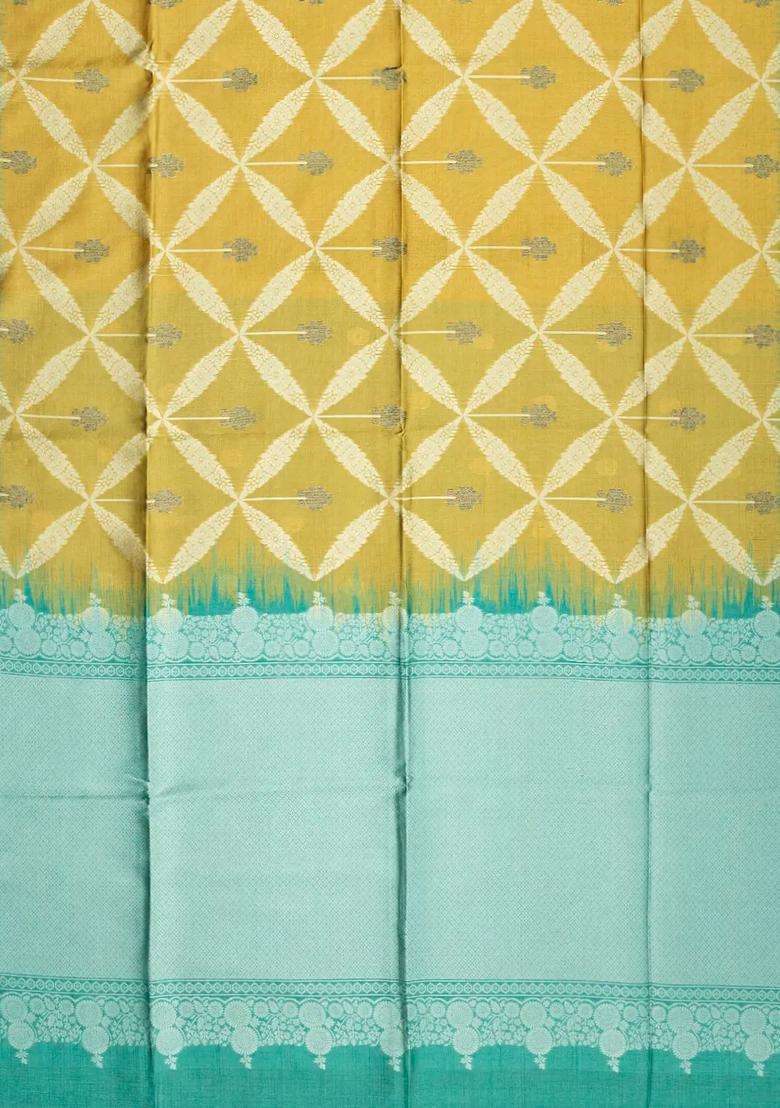 Gold Woven Synthetic Dupion Art Silk Saree With Floral Jaal Motifs With Buttas And Brocade Design For Women - Indya