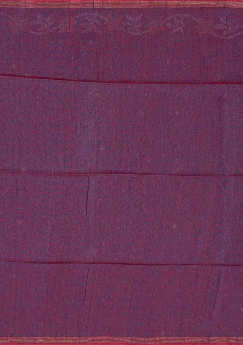 Maroon Handloom Tussar Linen Saree With Floral Motifs With Buttas And Brocade Design For Women - Indya