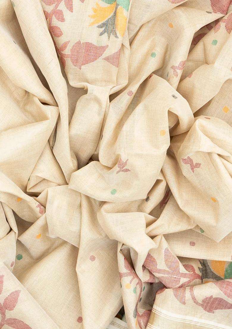 Taupe Handloom Tussar Silk Saree With Meena Floral Motifs With Buttas And Brocade Design For Women - Indya