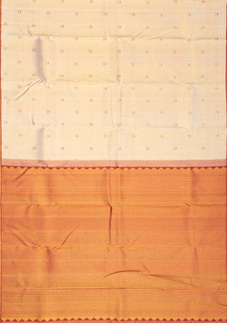 Gold Handloom Tissue Kanchipuram Silk Saree With Meena Floral Motifs With Buttas And Brocade Design For Women - Indya