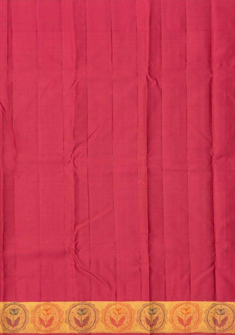 Gold Handloom Tissue Kanchipuram Silk Saree With Meena Floral Motifs With Buttas And Brocade Design For Women - Indya