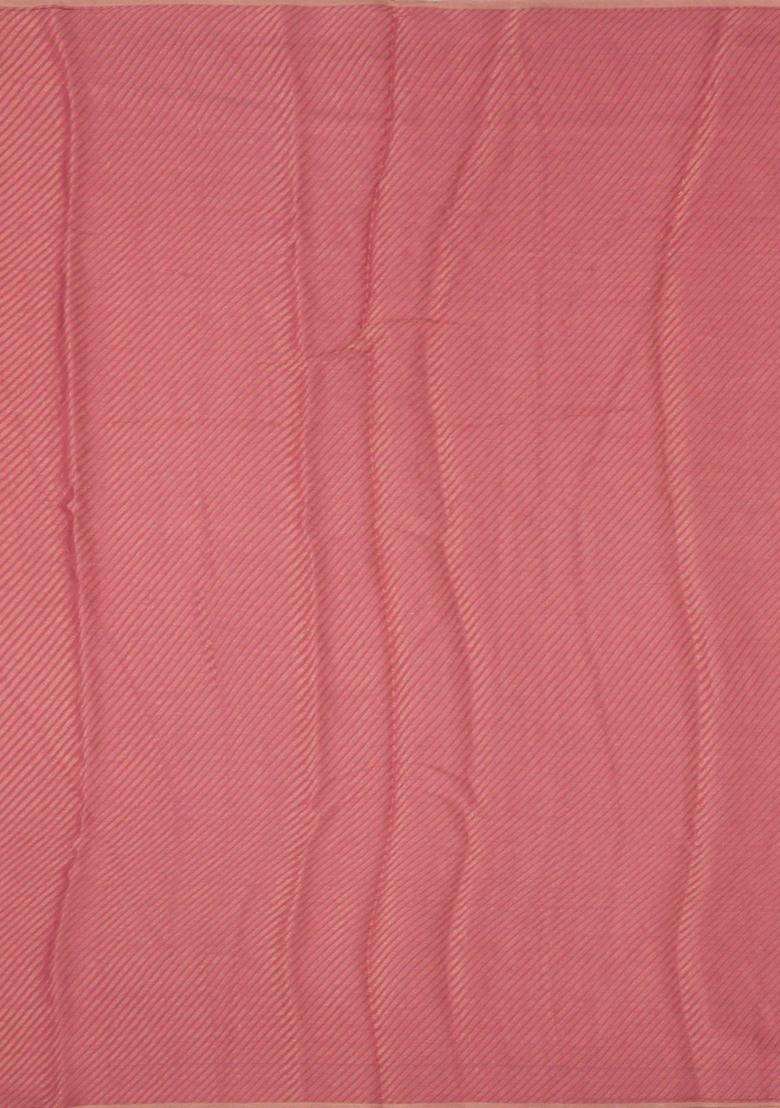 Peach Woven Mysore Silk Crepe Saree With Embroidered Animal Motifs For Women - Indya