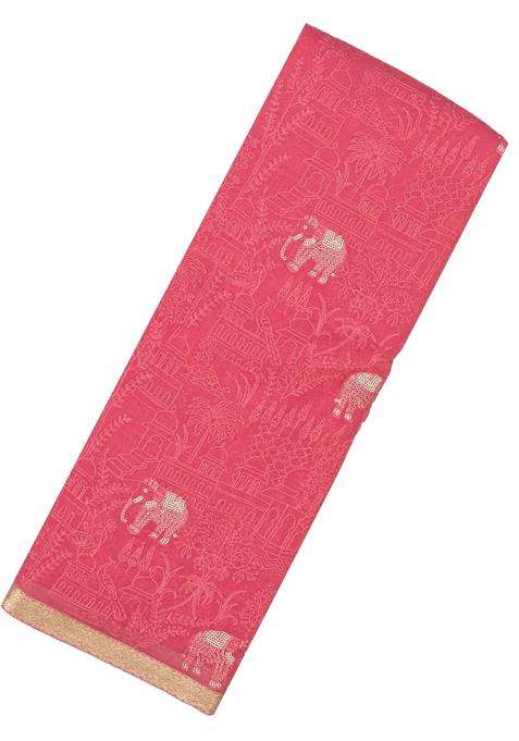 Peach Woven Mysore Silk Crepe Saree With Embroidered Animal Motifs For Women