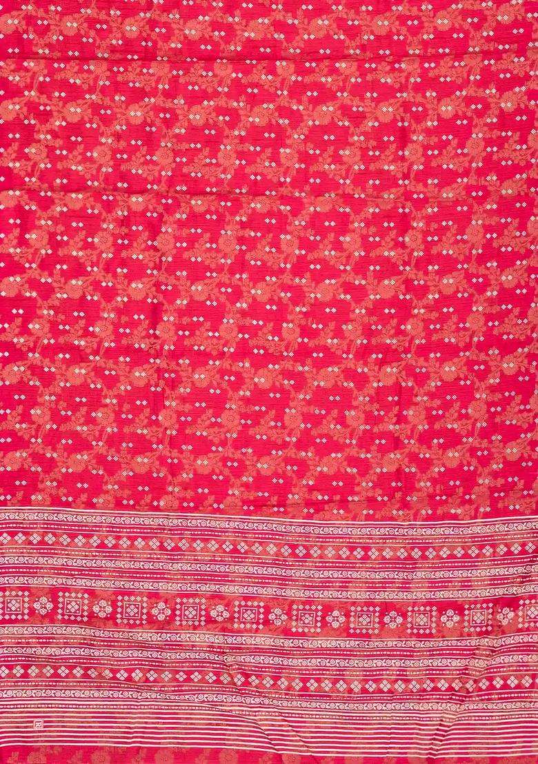 Red Woven Synthetic Dola Silk Saree With Floral Motifs With Buttas And Brocade Design For Women - Indya