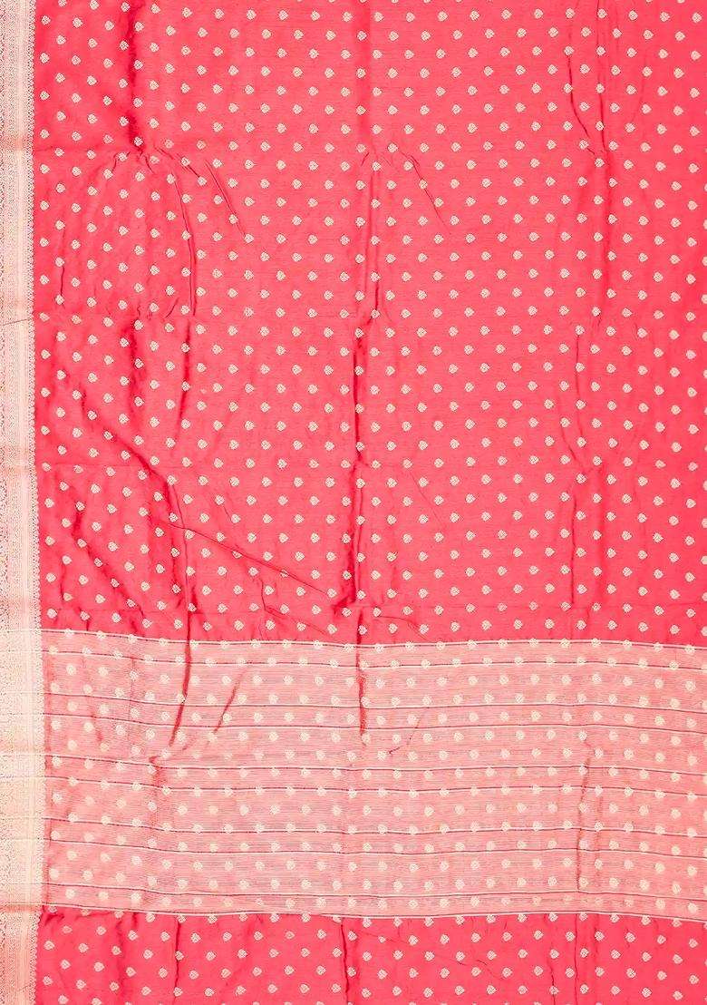 Peach Woven Art Tussar Silk Saree With Floral Motifs With Buttas And Brocade Design For Women - Indya