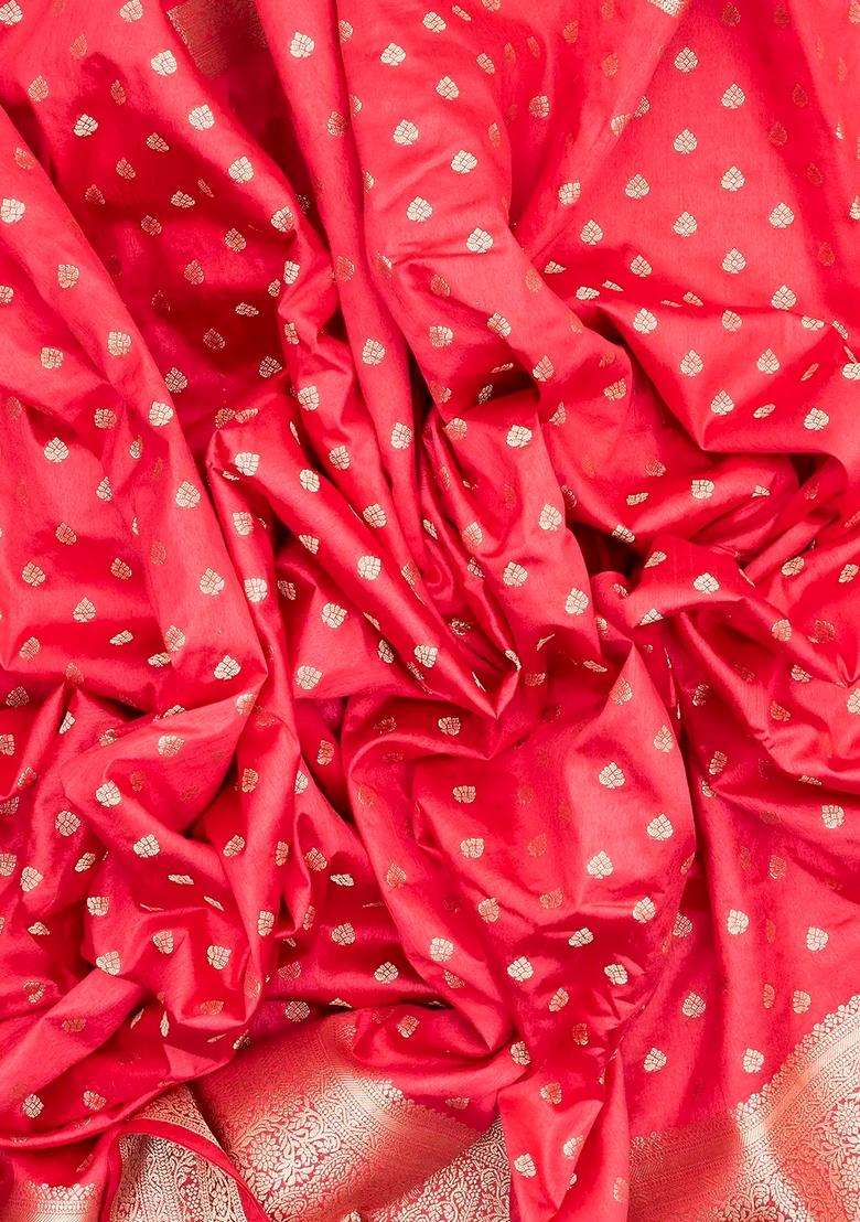 Peach Woven Art Tussar Silk Saree With Floral Motifs With Buttas And Brocade Design For Women - Indya