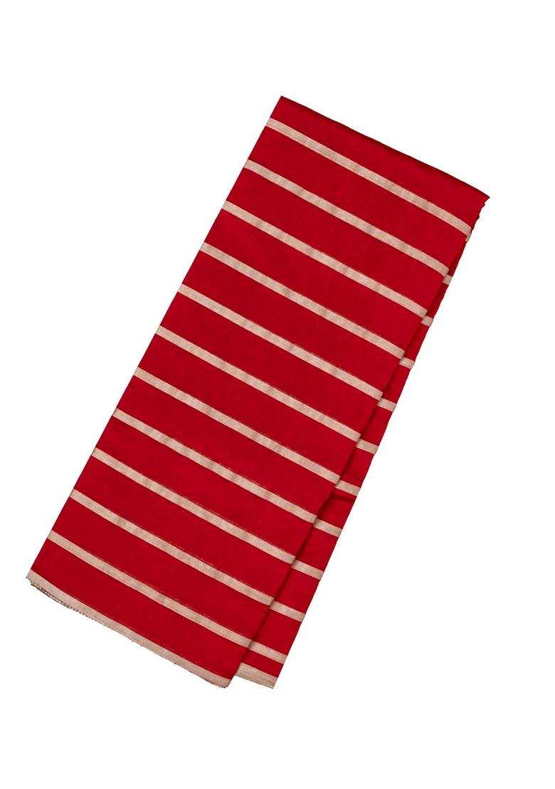 Red Handloom Chanderi Silk Cotton Tissue Saree With Zari Stripes With Checks And Stripes Design For Women - Indya
