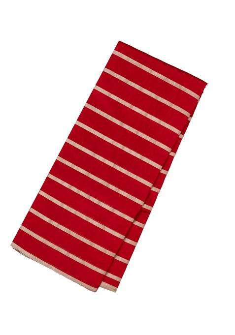Red Handloom Chanderi Silk Cotton Tissue Saree With Zari Stripes With Checks And Stripes Design For Women