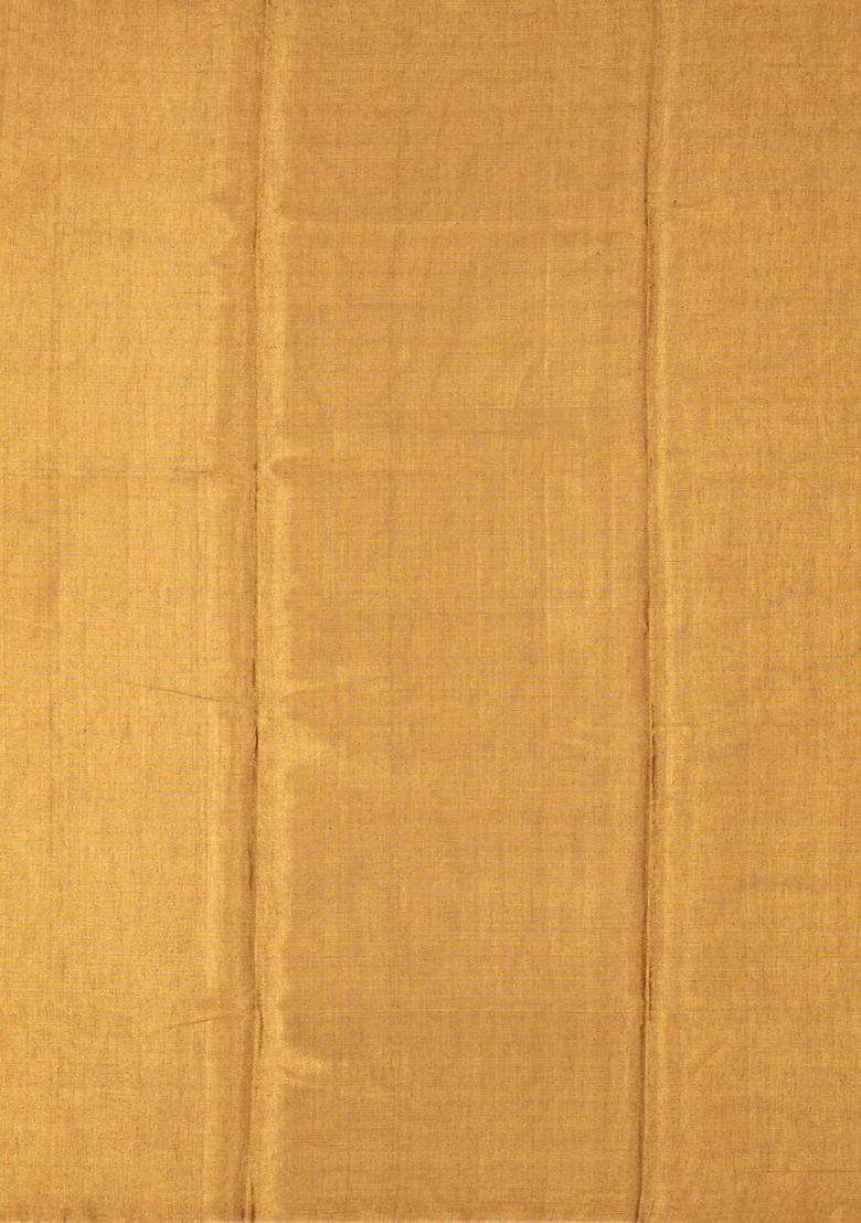 Gold Handloom Chanderi Plain Tissue Cotton Saree With Traditional Woven Design For Women - Indya