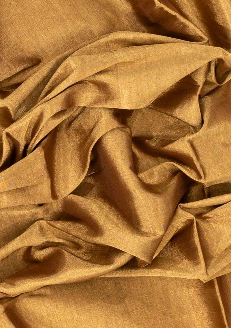 Gold Handloom Chanderi Plain Tissue Cotton Saree With Traditional Woven Design For Women - Indya