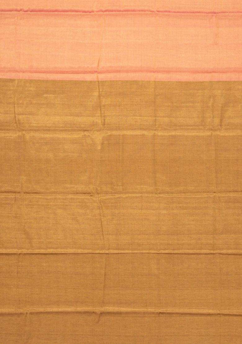 Peach Gold Handloom Chanderi Partly Tissue Cotton Saree With Traditional Woven Design For Women - Indya