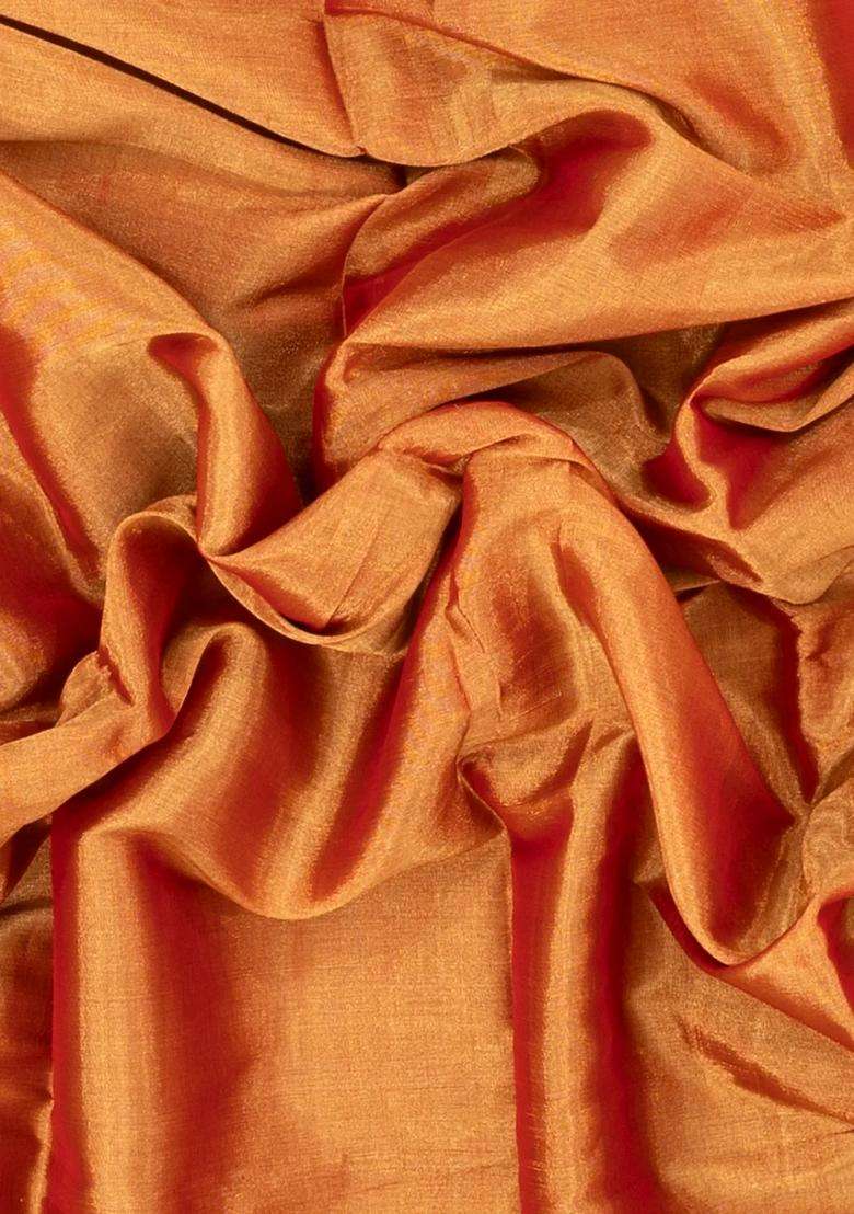 Peach Gold Handloom Chanderi Partly Tissue Cotton Saree With Traditional Woven Design For Women - Indya