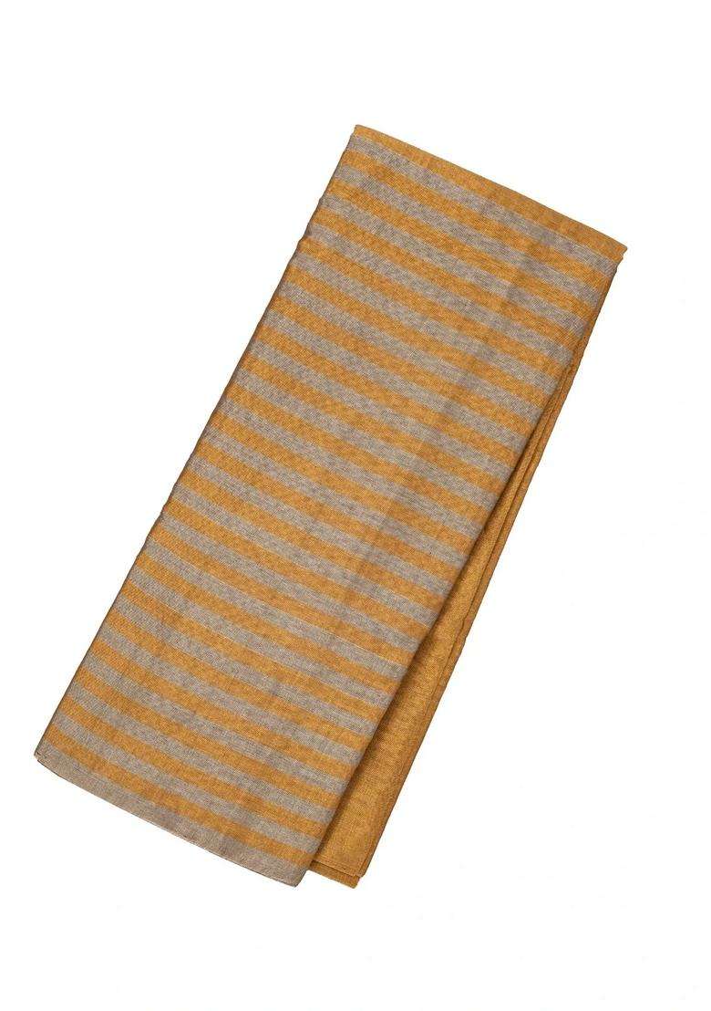 Grey Gold Handloom Chanderi Half Half Tissue Cotton Saree With Checks And Stripes Design For Women - Indya