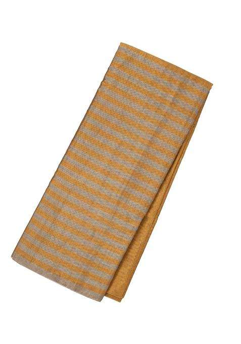 Grey Gold Handloom Chanderi Half Half Tissue Cotton Saree With Checks And Stripes Design For Women