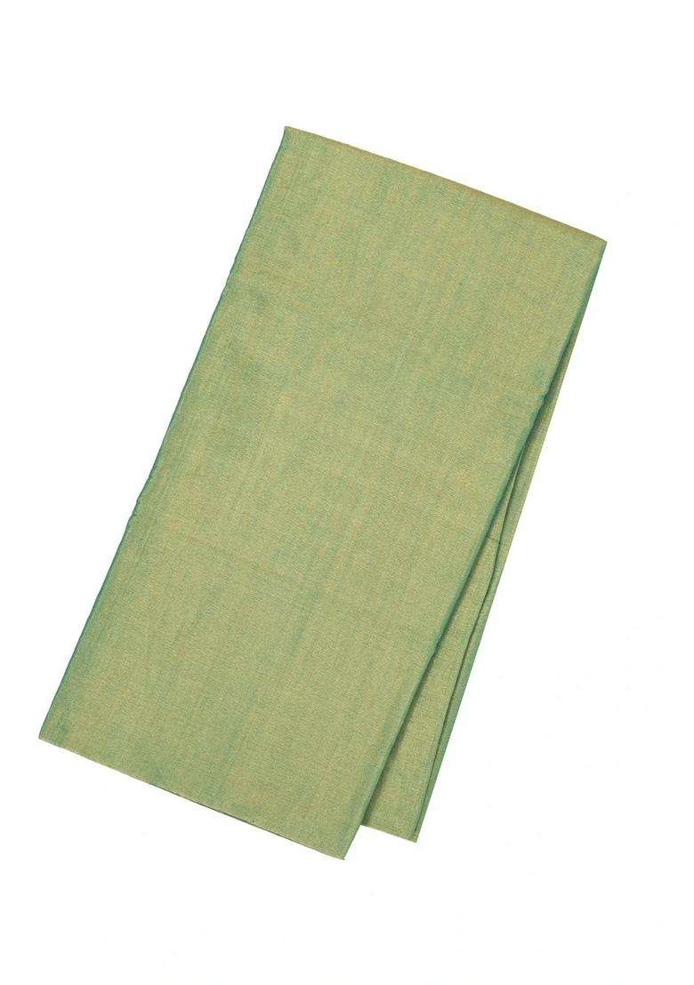 Green Handloom Plain Chanderi Cotton Tissue Saree With Traditional Woven Design For Women - Indya