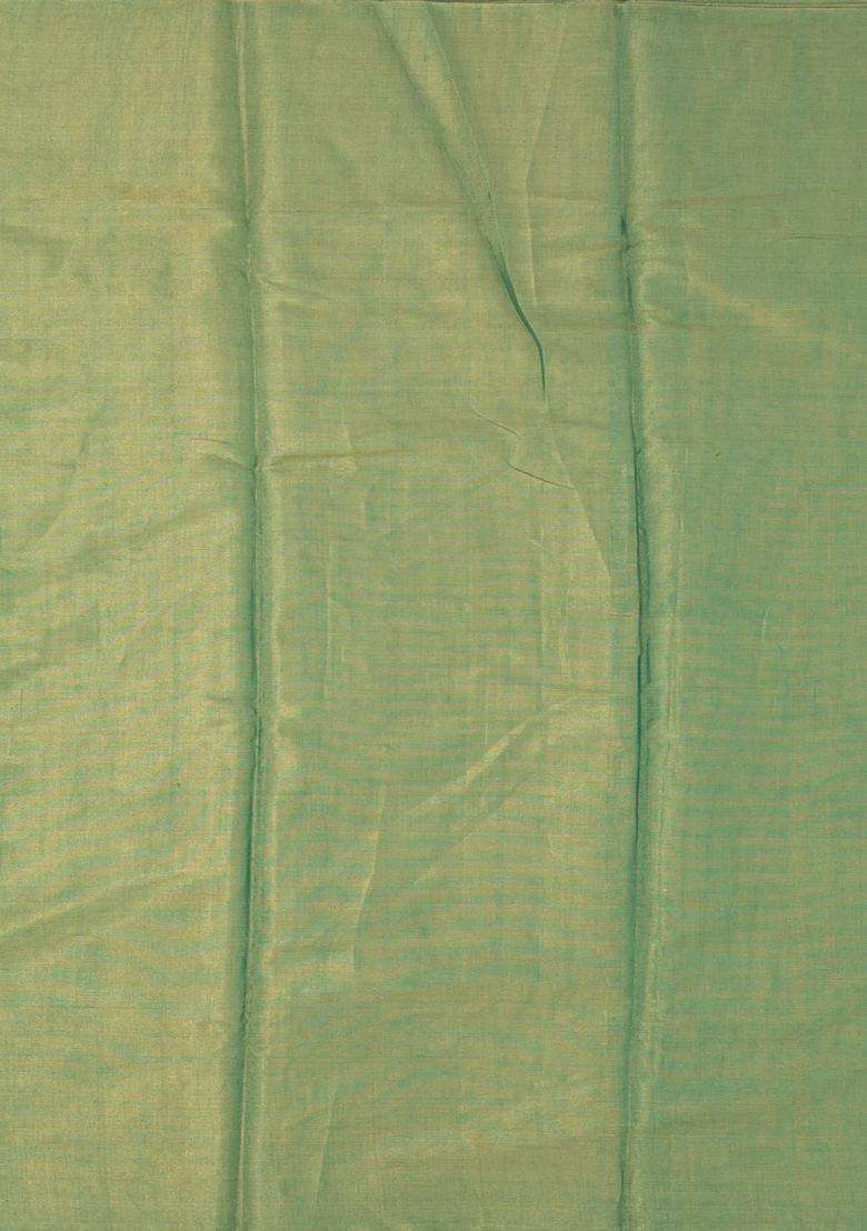 Green Handloom Plain Chanderi Cotton Tissue Saree With Traditional Woven Design For Women - Indya