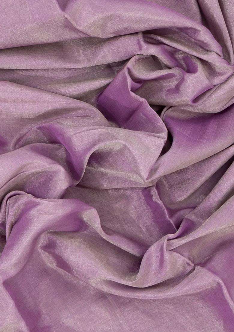 Lavander Lavender Handloom Plain Chanderi Cotton Tissue Saree With Traditional Woven Design For Women - Indya
