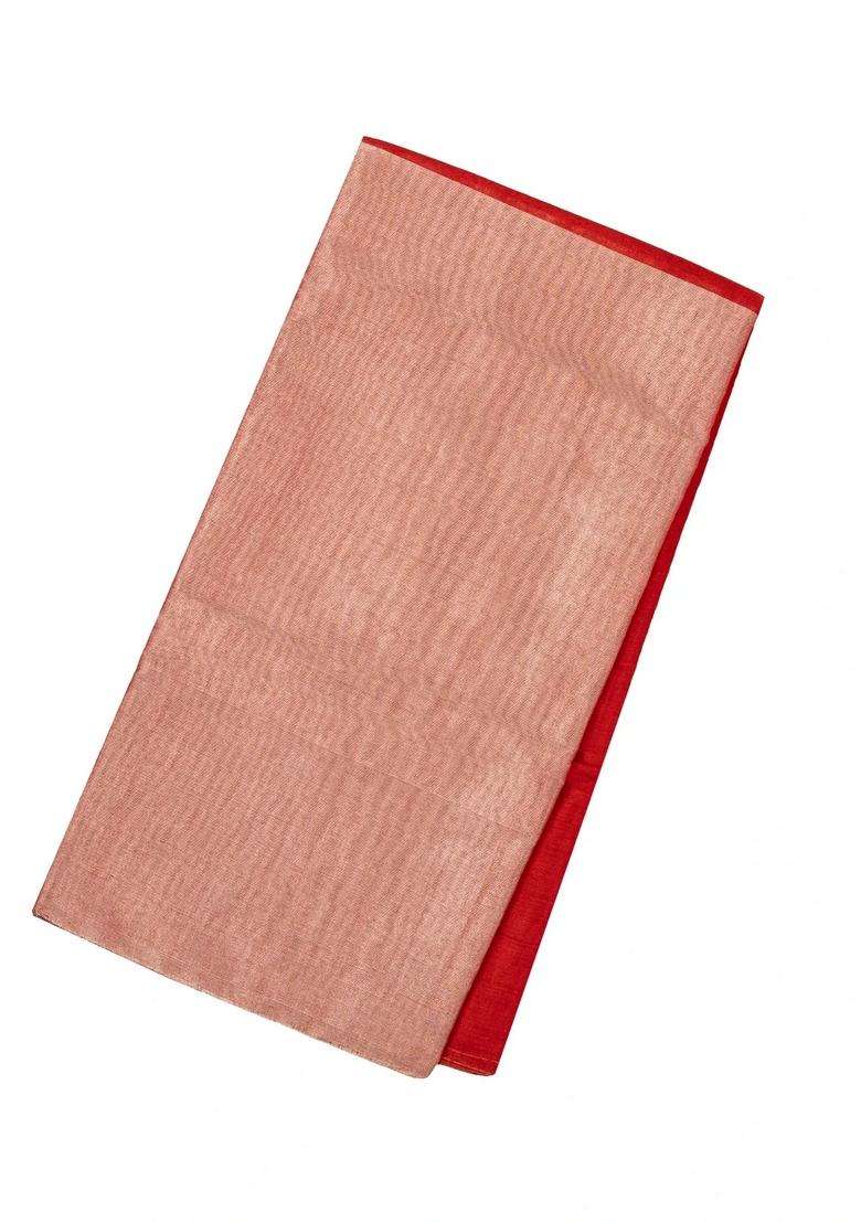 Red Handloom Half Half Chanderi Cotton Tissue Saree With Traditional Woven Design For Women - Indya